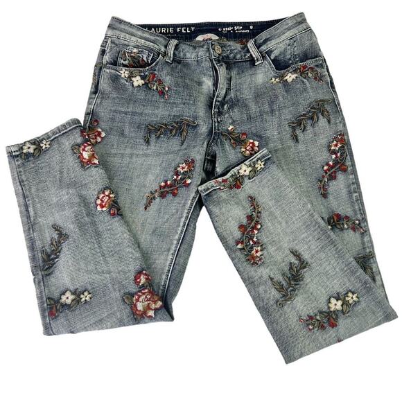 Laurie Felt Jeans Womens 4 Vintage Blue Classic Denim Embroidered Slim Leg Jean - Picture 2 of 15